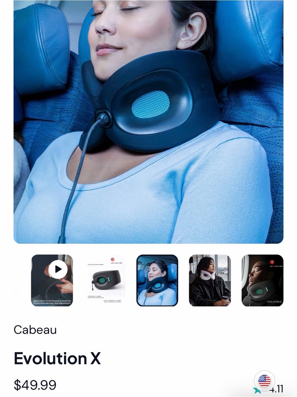 Cabeau Evolution X Inflatable Travel Neck Pillow - Blue
